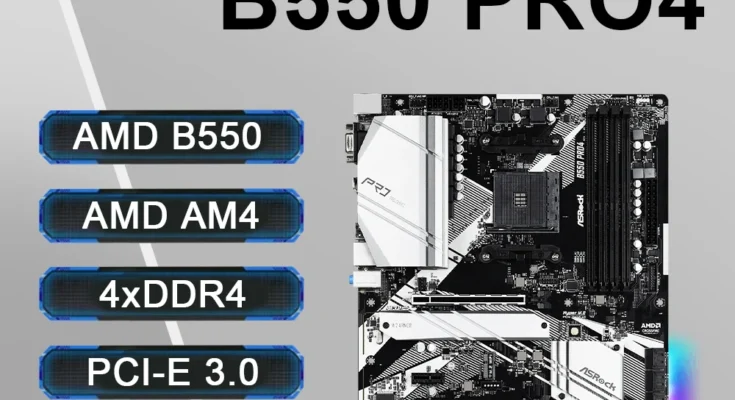 ASRock B550 PRO4 마더보드 AM4 소켓 DDR4 4733MHz 128GB PCI-E 4.0 NVME M.2 SATA III 지지대 Ryzen 5 5600 5600G R7 5700X3D CPU