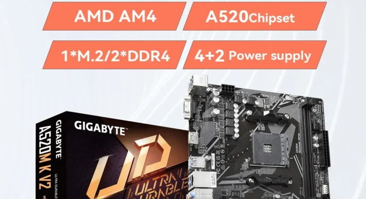 GIGABYTE A520M K V2 새로운 Micro-ATX A520 DDR4 5100(OC) MHz M.2 PCIe 3.0 AMD Ryzen 5000 시리즈 AM4 마더 보드