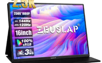 ZEUSLAP 16 인치 2.5K 144hz 휴대용 모니터 2560*1600 16:10 100% sRGB 500Cd/m² 노트북 스위치 ps4 ps5 Xbox용 여행용 게임 디스플레이