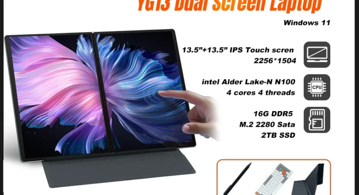 CRELANDER YG13 듀얼 스크린 노트북Intel N100 CPU 13.5형 2.5k 터치스크린 DDR5 16GB M2 SSD YOGA 노트북 태블릿