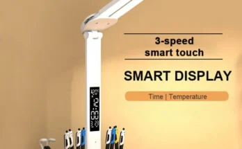LED 시계 테이블 램프 USB 충전식 Dimmable 데스크 램프 2 헤드 180 접이식 눈 보호 데스크탑 읽기 야간 조명 회전