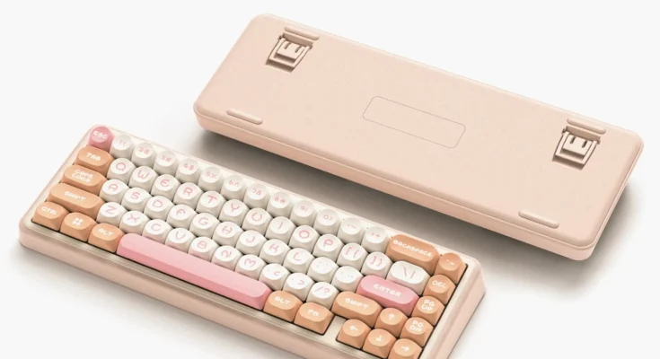Womier WK60 크림색 핑크 기계식 키보드 가스켓 마운트