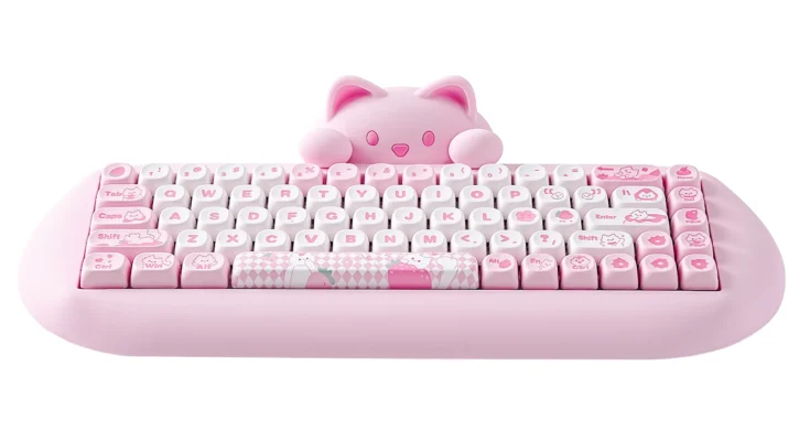 YUNZII C68 핑크 65% Hi-Fi 귀여운 고양이 실리콘 핫 스왑 NKRO 인체 공학적 무선 키보드