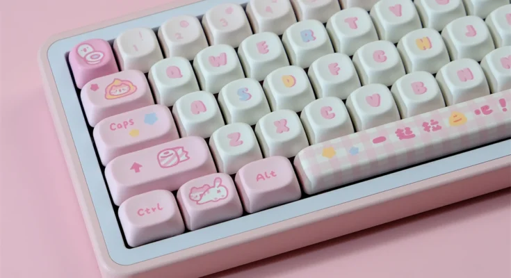 게임용 핑크 고양이 PBT 키캡