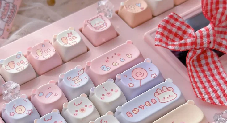 귀여운 귀여운 곰 EAO 키캡 핑크 퍼플 표현 Pbt