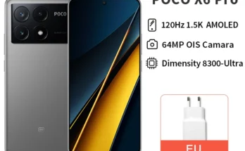 글로벌 버전 POCO X6 Pro 5G 스마트폰 120Hz 1.5K AMOLED 디스플레이 64MP OIS 카메라 67W 터보 충전 MTK Dimensity 8300-Ultra
