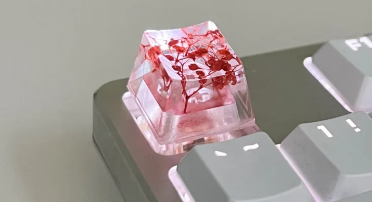 에폭시 DIY 반투명 잎 건조 꽃 종이 크로스 축 기계식 키보드 키캡